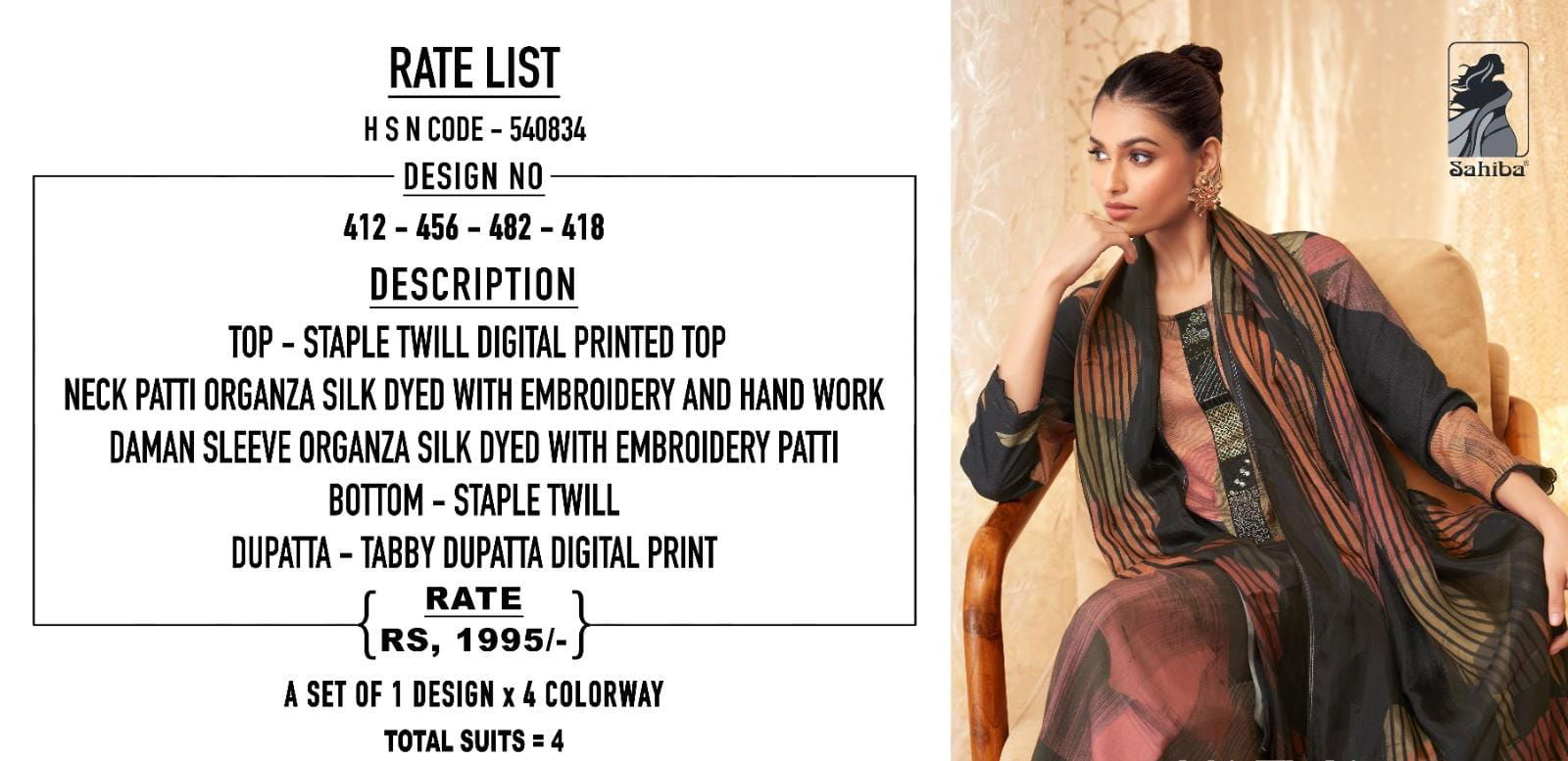 Nazma By Sahiba Stape Twill Digital Printed Dress Material Wholesale Shop In Surat